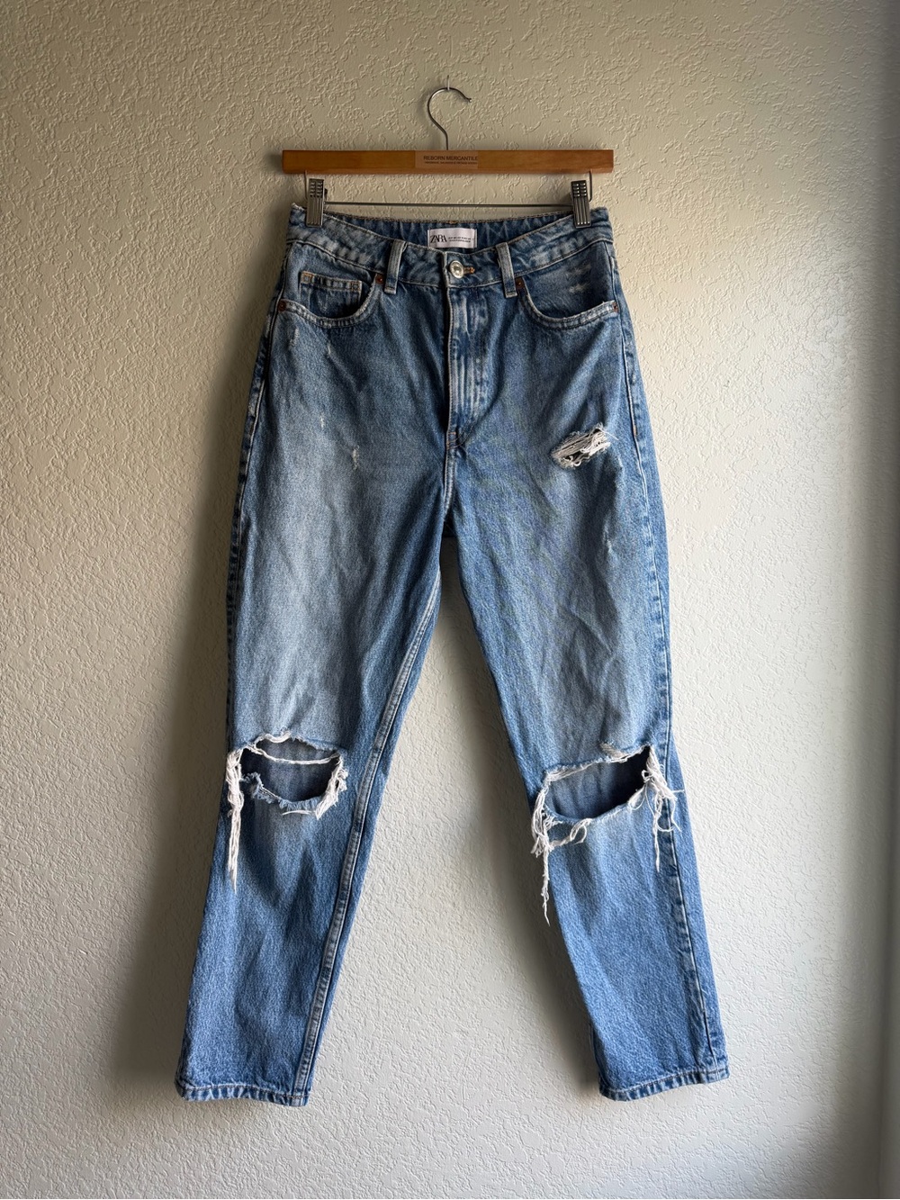 Zara Light Blue Distressed Boyfriend Jeans